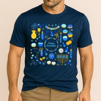 Happy Hanukkah Dreidel Star of David Menorah Mashup Cooling Performance Crew T-Shirt