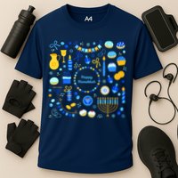 Happy Hanukkah Dreidel Star of David Menorah Mashup Cooling Performance Crew T-Shirt