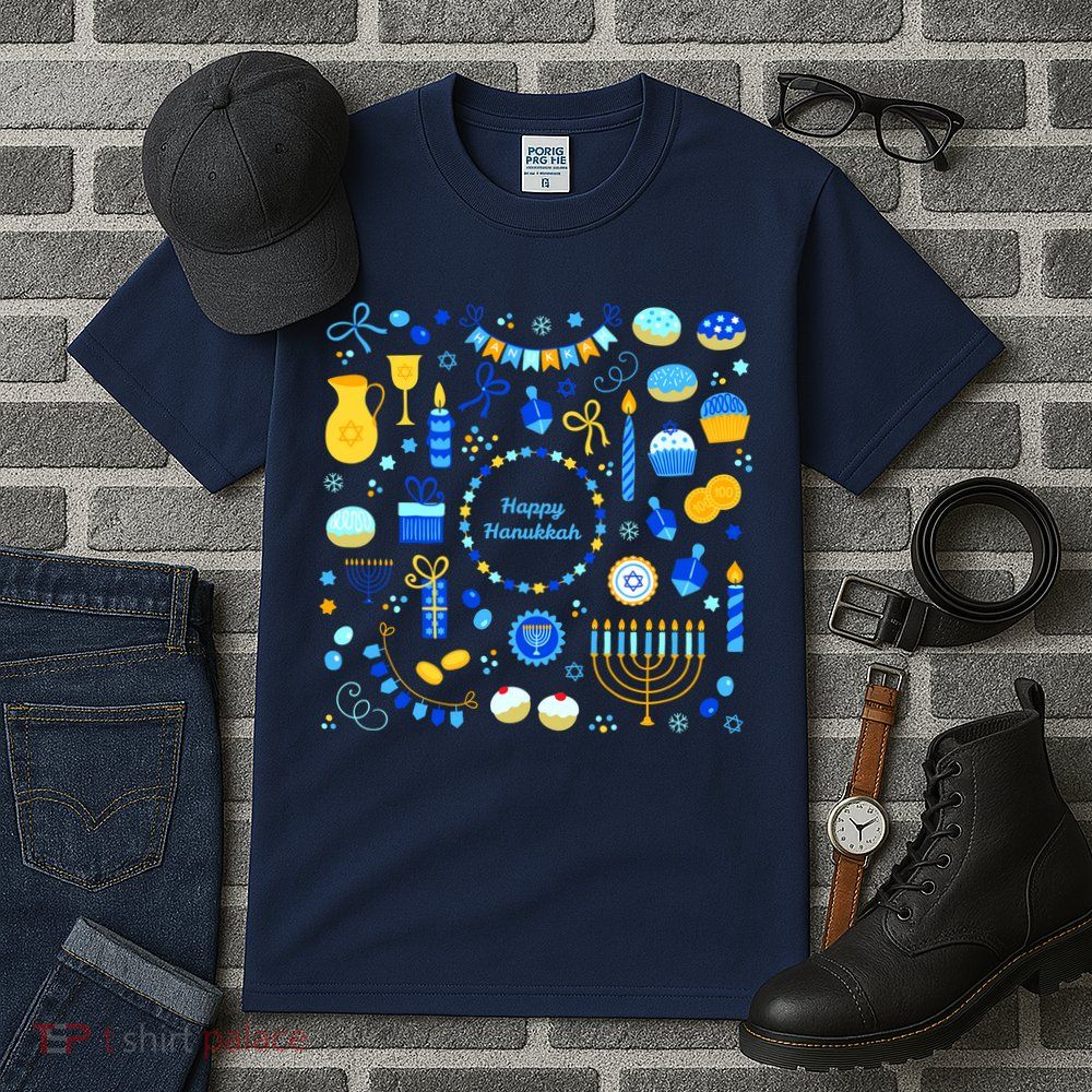 Happy Hanukkah Dreidel Star of David Menorah Mashup Tall T-Shirt