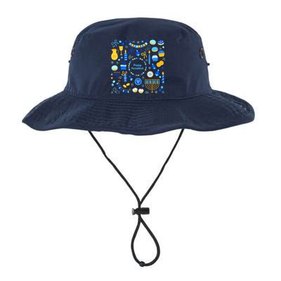 Happy Hanukkah Dreidel Star of David Menorah Mashup Bucket Hat