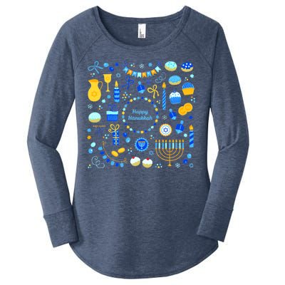 Happy Hanukkah Dreidel Star of David Menorah Mashup Women's Perfect Tri Tunic Long Sleeve Shirt