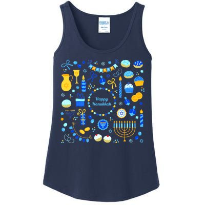 Happy Hanukkah Dreidel Star of David Menorah Mashup Ladies Essential Tank