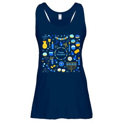 Happy Hanukkah Dreidel Star of David Menorah Mashup Ladies Essential Flowy Tank