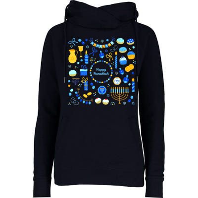 Happy Hanukkah Dreidel Star of David Menorah Mashup Womens Funnel Neck Pullover Hood