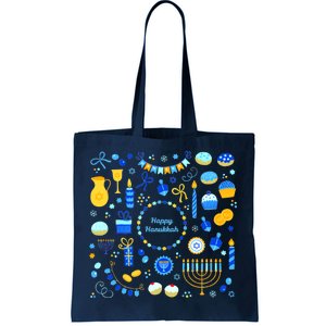 Happy Hanukkah Dreidel Star of David Menorah Mashup Tote Bag