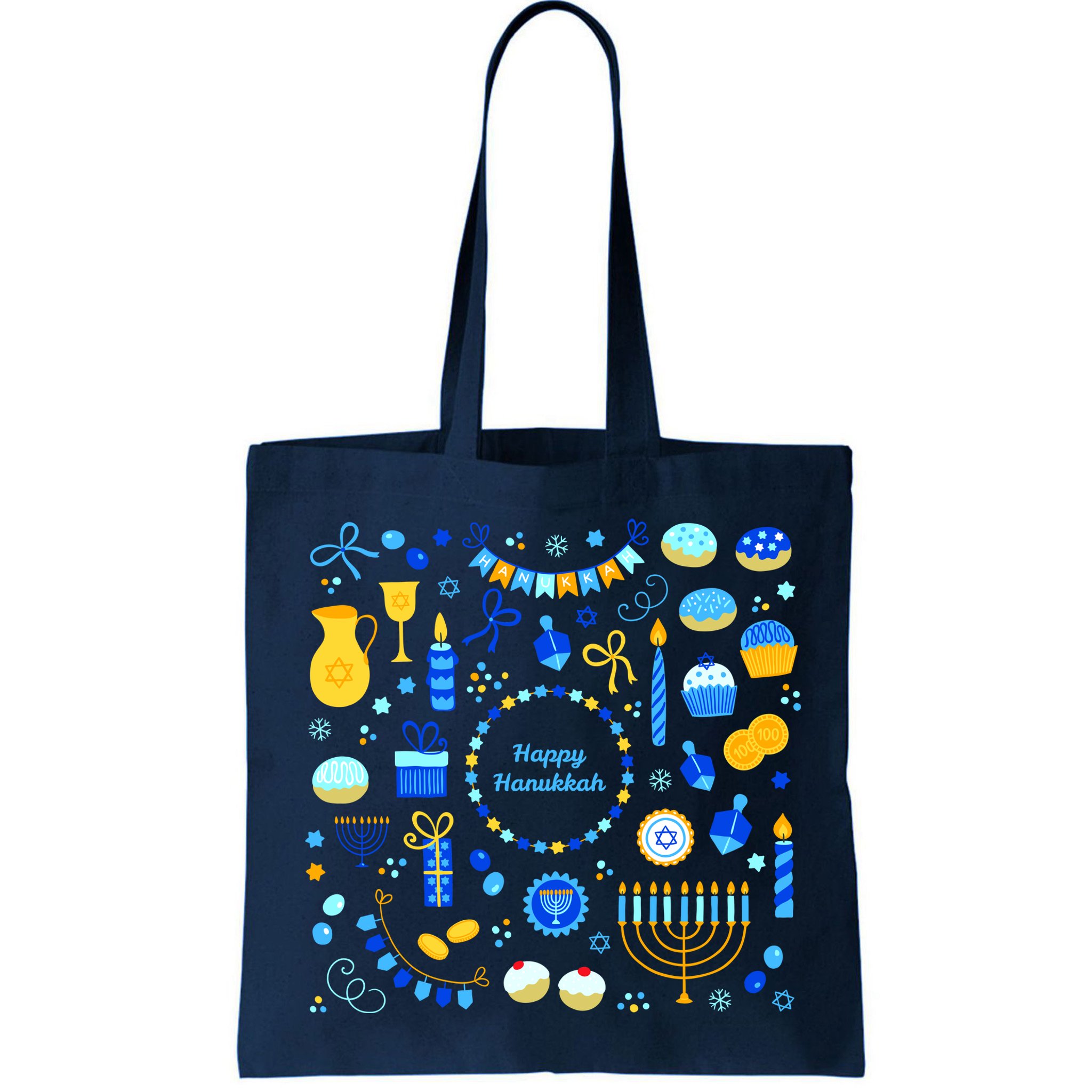 Happy Hanukkah Dreidel Star of David Menorah Mashup Bag