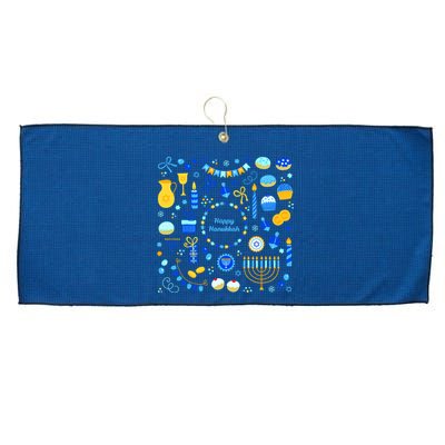 Happy Hanukkah Dreidel Star of David Menorah Mashup Large Microfiber Waffle Golf Towel