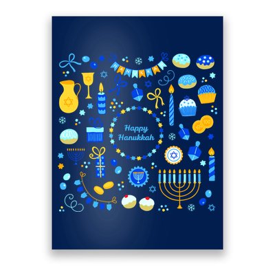Happy Hanukkah Dreidel Star of David Menorah Mashup Poster