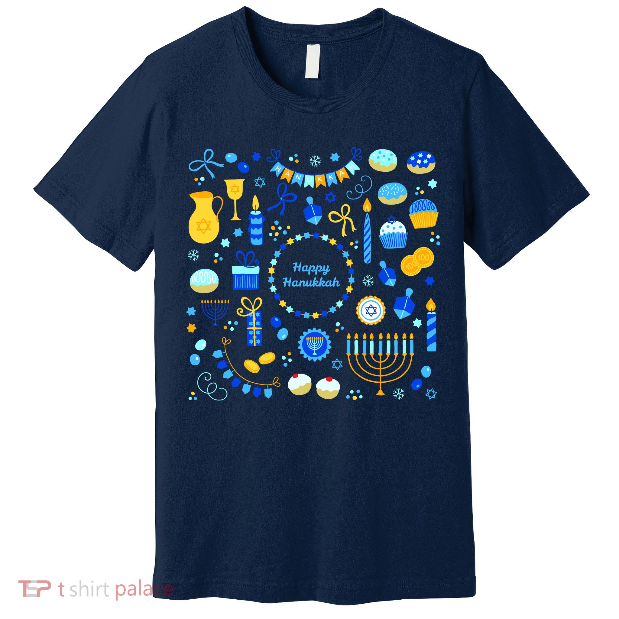 Happy Hanukkah Dreidel Star of David Menorah Mashup Premium T-Shirt