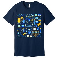 Happy Hanukkah Dreidel Star of David Menorah Mashup Premium T-Shirt