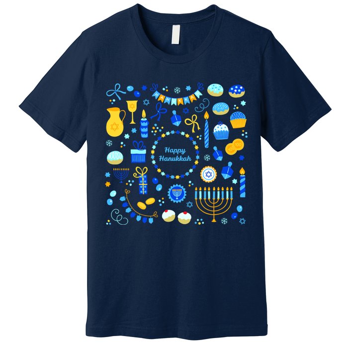 Happy Hanukkah Dreidel Star of David Menorah Mashup Premium T-Shirt