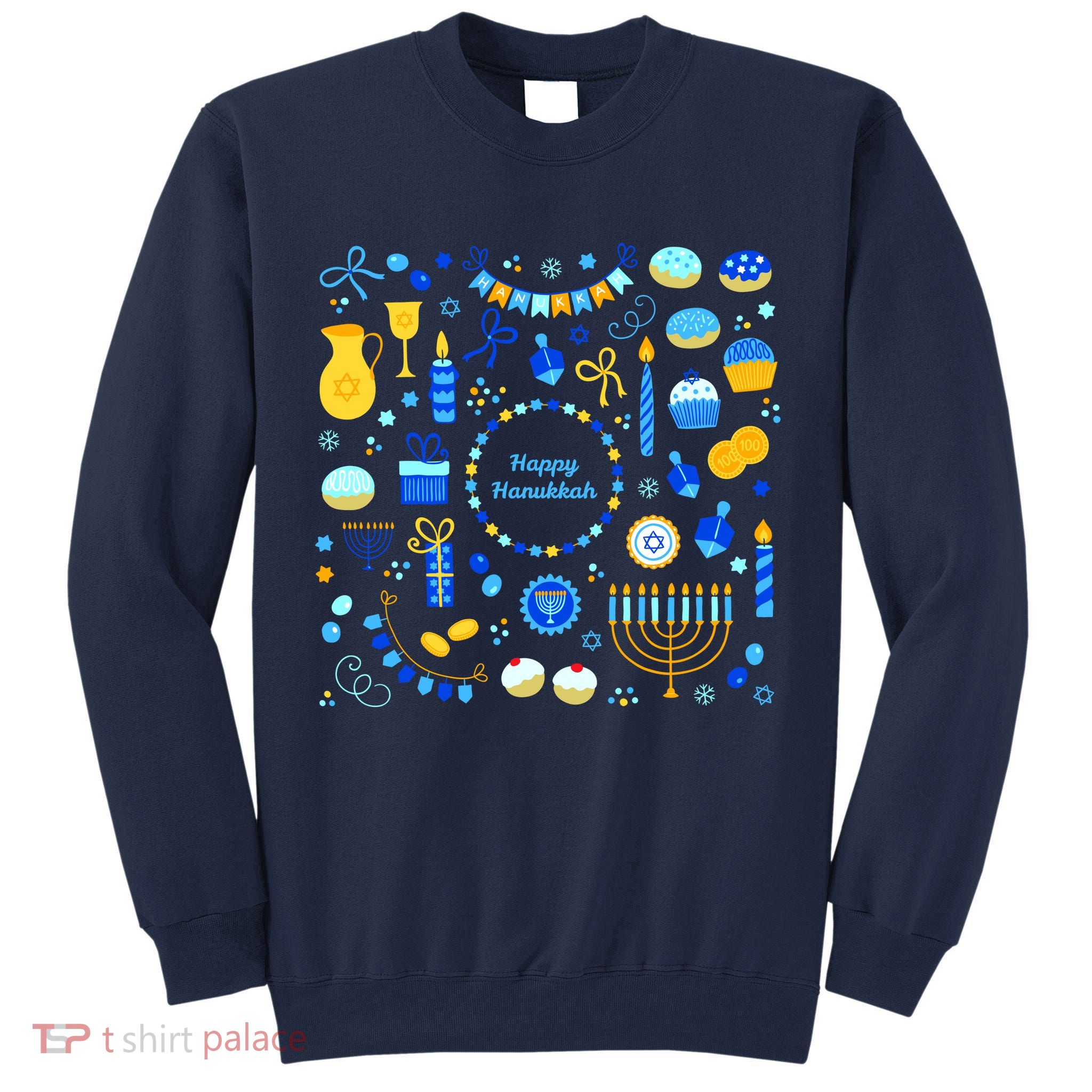 Happy Hanukkah Dreidel Star of David Menorah Mashup Tall Sweatshirt