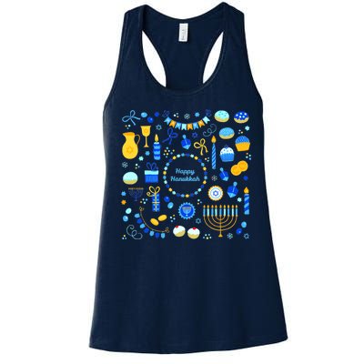 Happy Hanukkah Dreidel Star of David Menorah Mashup Women's Racerback Tank