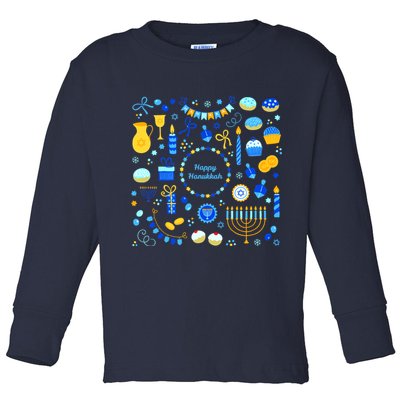 Happy Hanukkah Dreidel Star of David Menorah Mashup Toddler Long Sleeve Shirt