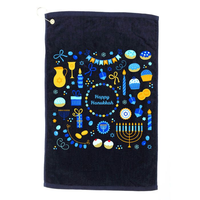 Happy Hanukkah Dreidel Star of David Menorah Mashup Golf Towel