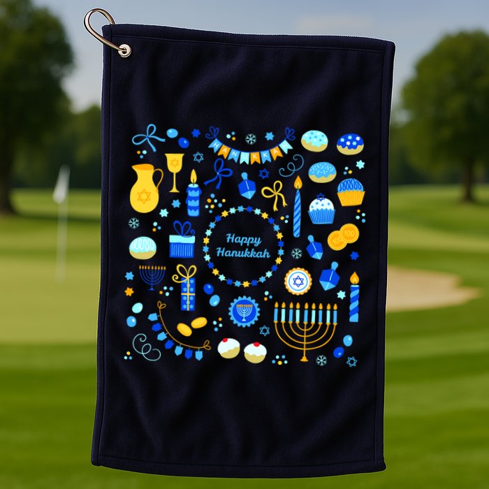 Happy Hanukkah Dreidel Star of David Menorah Mashup Golf Towel