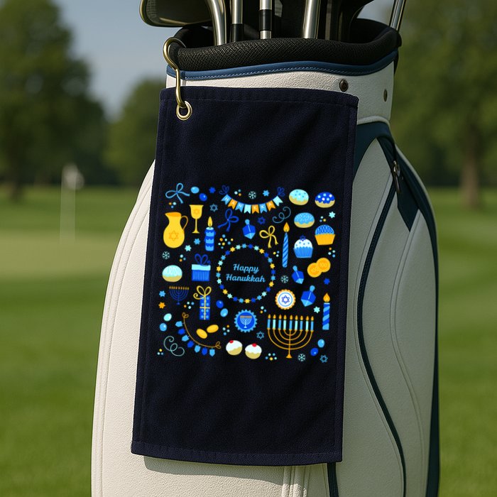 Happy Hanukkah Dreidel Star of David Menorah Mashup Golf Towel