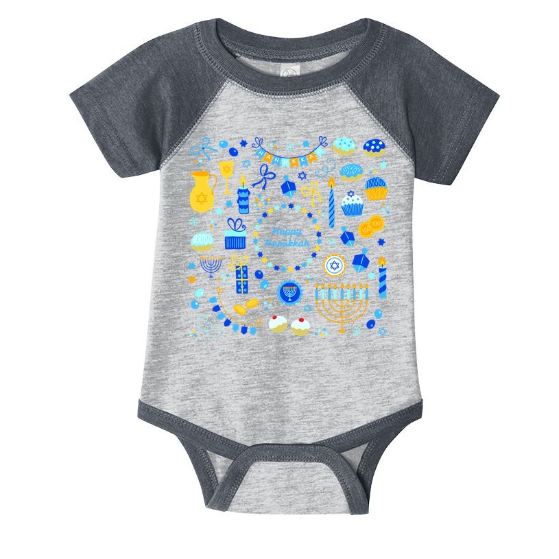 Happy Hanukkah Dreidel Star of David Menorah Mashup Infant Baby Jersey Bodysuit