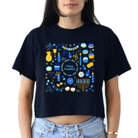 Happy Hanukkah Dreidel Star of David Menorah Mashup Women's Crop Top Tee