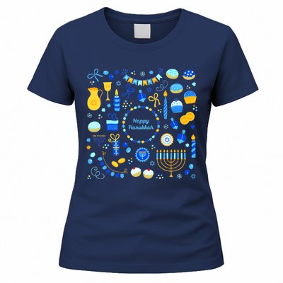 Happy Hanukkah Dreidel Star of David Menorah Mashup Women's T-Shirt