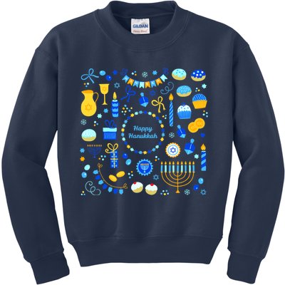 Happy Hanukkah Dreidel Star of David Menorah Mashup Kids Sweatshirt