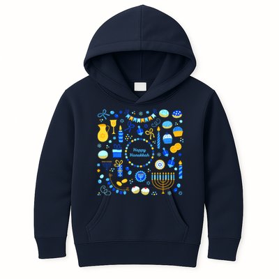 Happy Hanukkah Dreidel Star of David Menorah Mashup Kids Hoodie