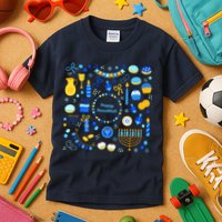 Happy Hanukkah Dreidel Star of David Menorah Mashup Kids T-Shirt