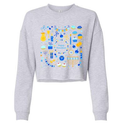 Happy Hanukkah Dreidel Star of David Menorah Mashup Cropped Pullover Crew