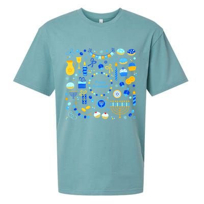 Happy Hanukkah Dreidel Star of David Menorah Mashup Sueded Cloud Jersey T-Shirt
