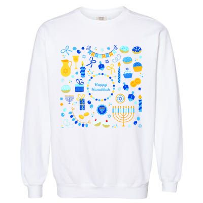 Happy Hanukkah Dreidel Star of David Menorah Mashup Garment-Dyed Sweatshirt
