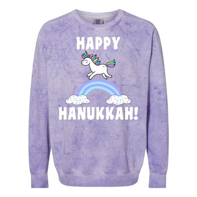 Happy Hanukkah Magic Unicorn Colorblast Crewneck Sweatshirt