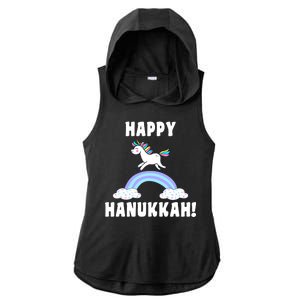 Happy Hanukkah Magic Unicorn Ladies PosiCharge Tri-Blend Wicking Draft Hoodie Tank