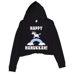 Happy Hanukkah Magic Unicorn Crop Fleece Hoodie