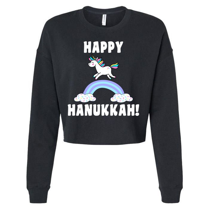 Happy Hanukkah Magic Unicorn Cropped Pullover Crew