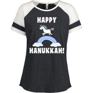 Happy Hanukkah Magic Unicorn Enza Ladies Jersey Colorblock Tee