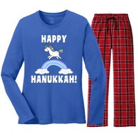 Happy Hanukkah Magic Unicorn Women's Long Sleeve Flannel Pajama Set 