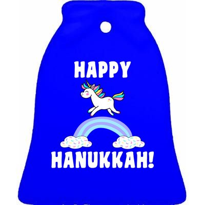 Happy Hanukkah Magic Unicorn Ceramic Bell Ornament