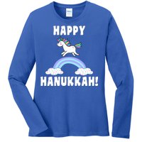 Happy Hanukkah Magic Unicorn Ladies Long Sleeve Shirt