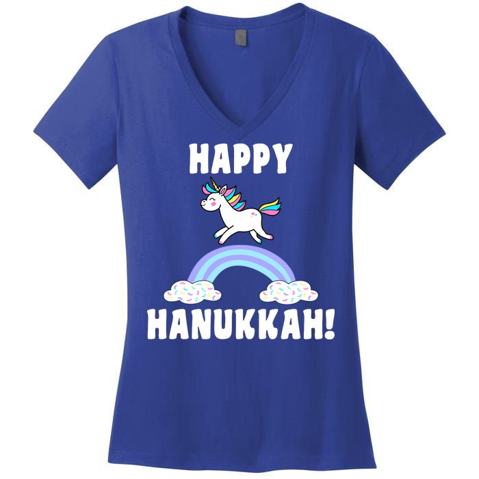 Happy Hanukkah Magic Unicorn Women's V-Neck T-Shirt