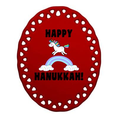 Happy Hanukkah Magic Unicorn Ceramic Oval Ornament