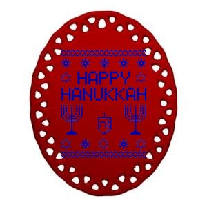 Happy Hanukkah Ugly Ceramic Oval Ornament