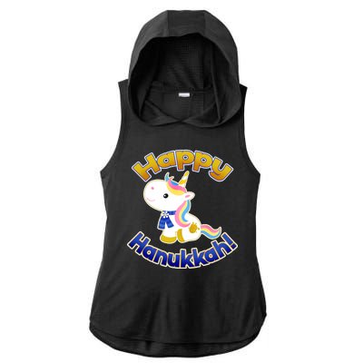 Happy Hanukkah Unicorn Ladies PosiCharge Tri-Blend Wicking Draft Hoodie Tank