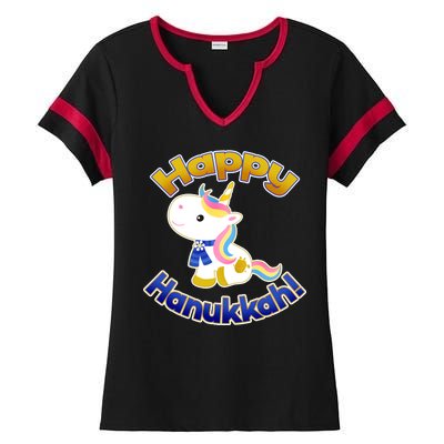 Happy Hanukkah Unicorn Ladies Halftime Notch Neck Tee