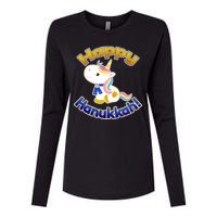 Happy Hanukkah Unicorn Womens Cotton Relaxed Long Sleeve T-Shirt