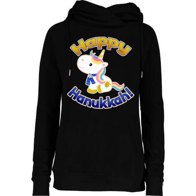 Happy Hanukkah Unicorn Womens Funnel Neck Pullover Hood