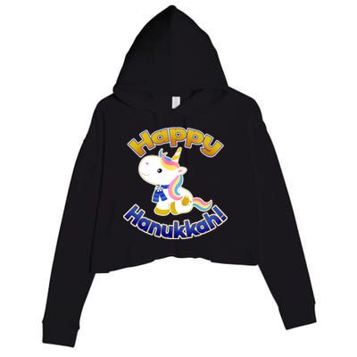 Happy Hanukkah Unicorn Crop Fleece Hoodie