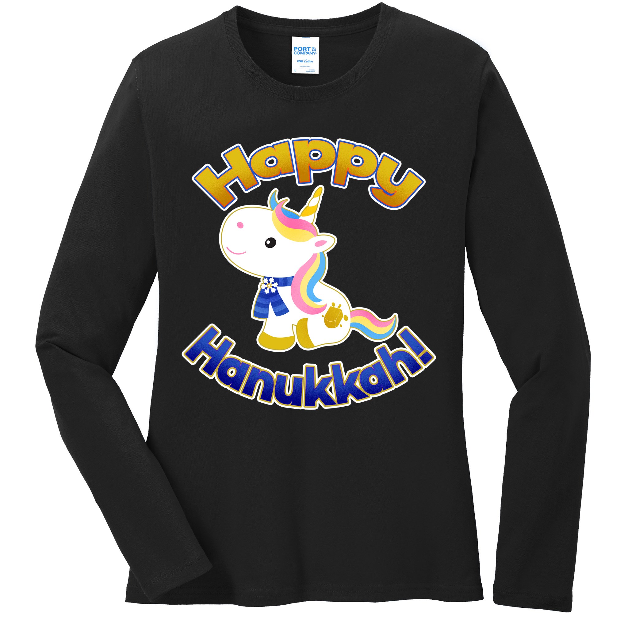 Happy Hanukkah Unicorn Ladies Long Sleeve Shirt