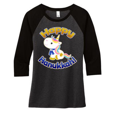 Happy Hanukkah Unicorn Women's Tri-Blend 3/4-Sleeve Raglan Shirt