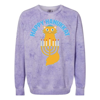 Happy Hanukkat Hanukkah Jewish Cat Colorblast Crewneck Sweatshirt