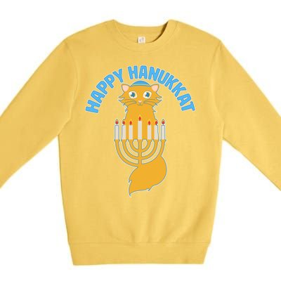 Happy Hanukkat Hanukkah Jewish Cat Premium Crewneck Sweatshirt